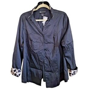 Lane Bryant 16‎ Black Long Sleeve Button Blouse Animal Print Accents NWT $89